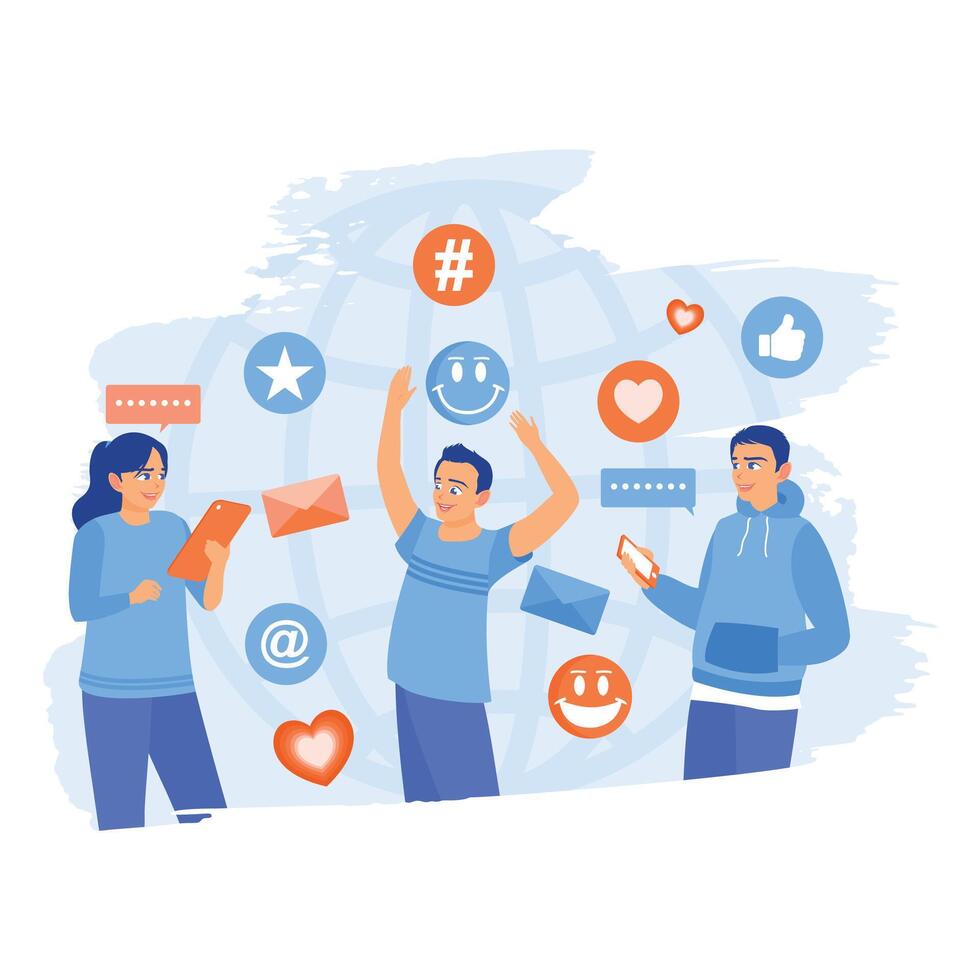 Business people communicate via call. Business team communicating online. Team communication concept. Flat illustration. vector