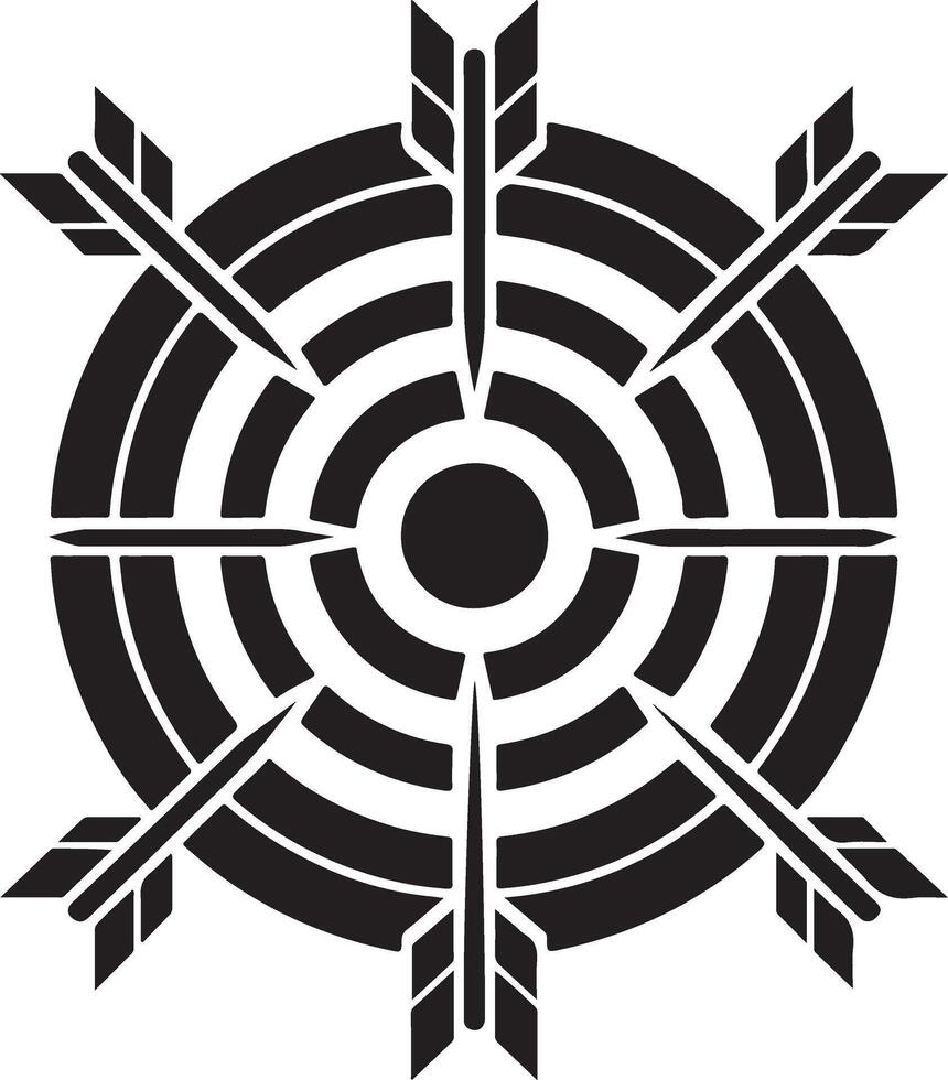Black silhouette. Archery target with two arrows in the center vector