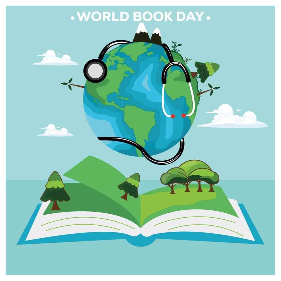 Open book with globe. The importance of all knowledge that emerges from a book. World Book Day concept. Flat illustration. vector