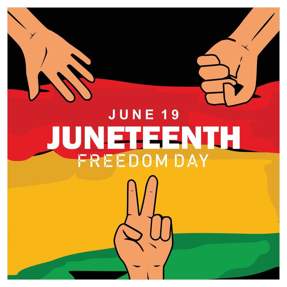 Freedom Day in America. Pan-African flag with different hand symbols. Juneteenth concept. Flat illustration. vector