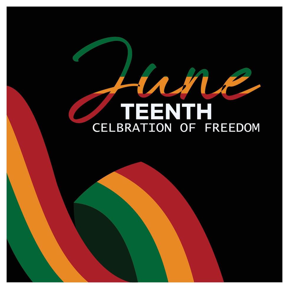 Independence Day Juneteenth. Red, yellow, and green color ribbons on a black background. Juneteenth concept. Flat illustration. vector