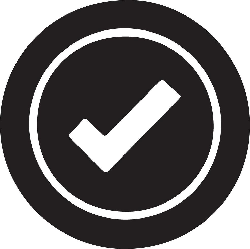 check mark icon in black circle on white background vector