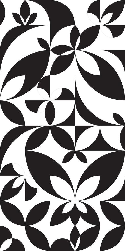 Pattern in Bauhaus style. Geometric mural background with a primary black and white simple shape. Modular combinatorics. Mosaic composition. Minimal design for banner, cover and poster vector