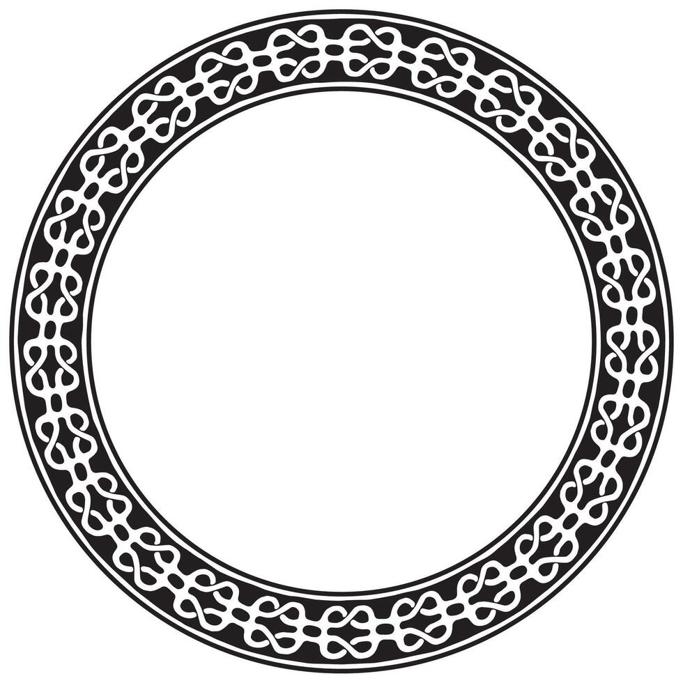 Wide round frame with ethnic pattern. Tribal decorative isolated elements, border. Pigtail circumference. Black and white design template vector