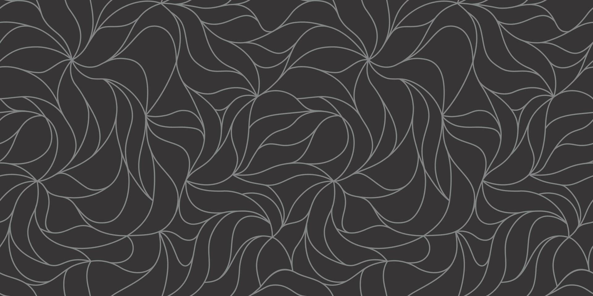 Petals pattern with wavy curved lines and scrolls on black background. Floral organic design for textile, fabric and wrapping. Trendy leaf abstract seamless geometric texture. vector