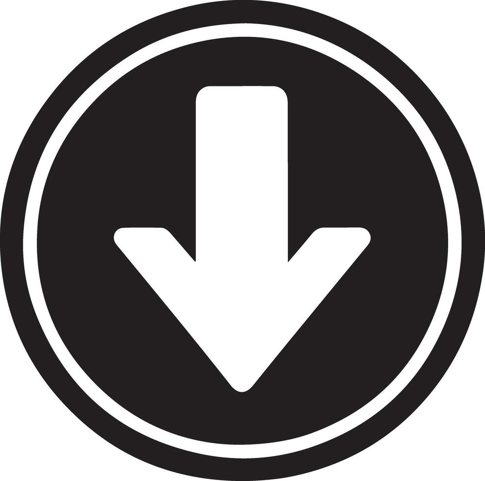 a black and white arrow pointing down in a circle vector