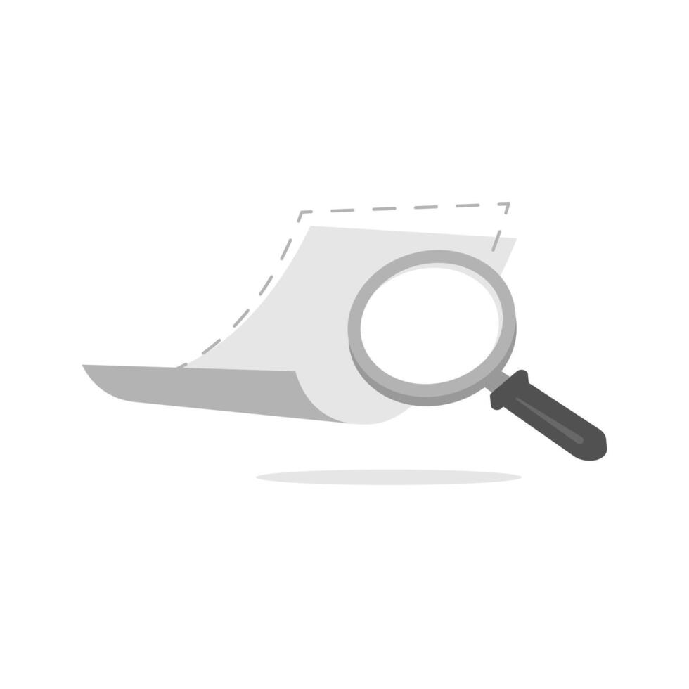 empty state illustration a silhouette of a document and magnifying glass, no document or data found. Ideal for concepts such as missing files, unavailable, search no result, errors in apps or websites vector
