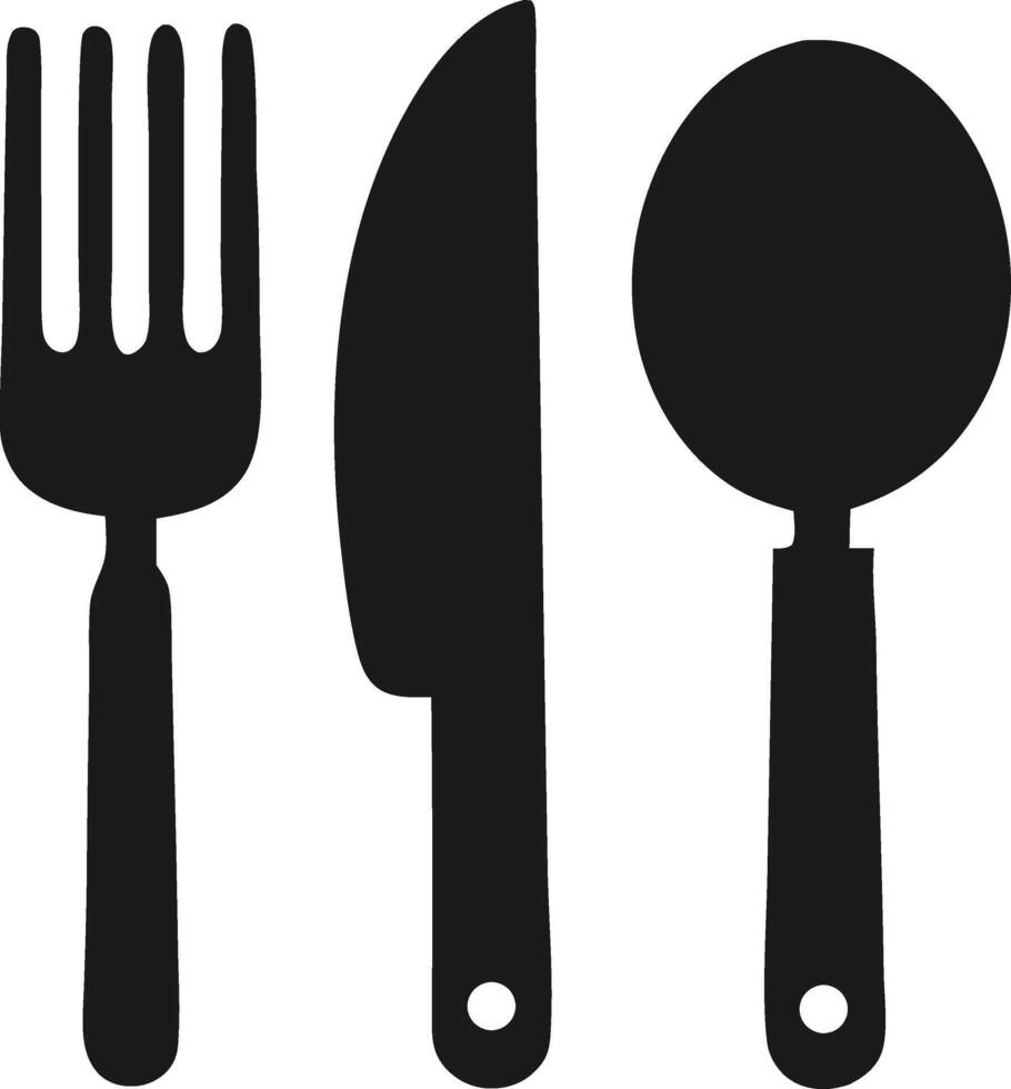 a black and white silhouette of a knife, fork and spoon vector
