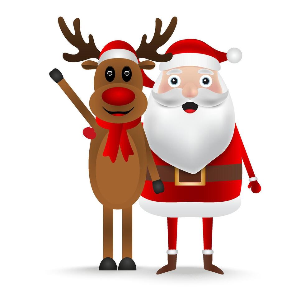 Santa claus and cartoon reindeer greet you vector