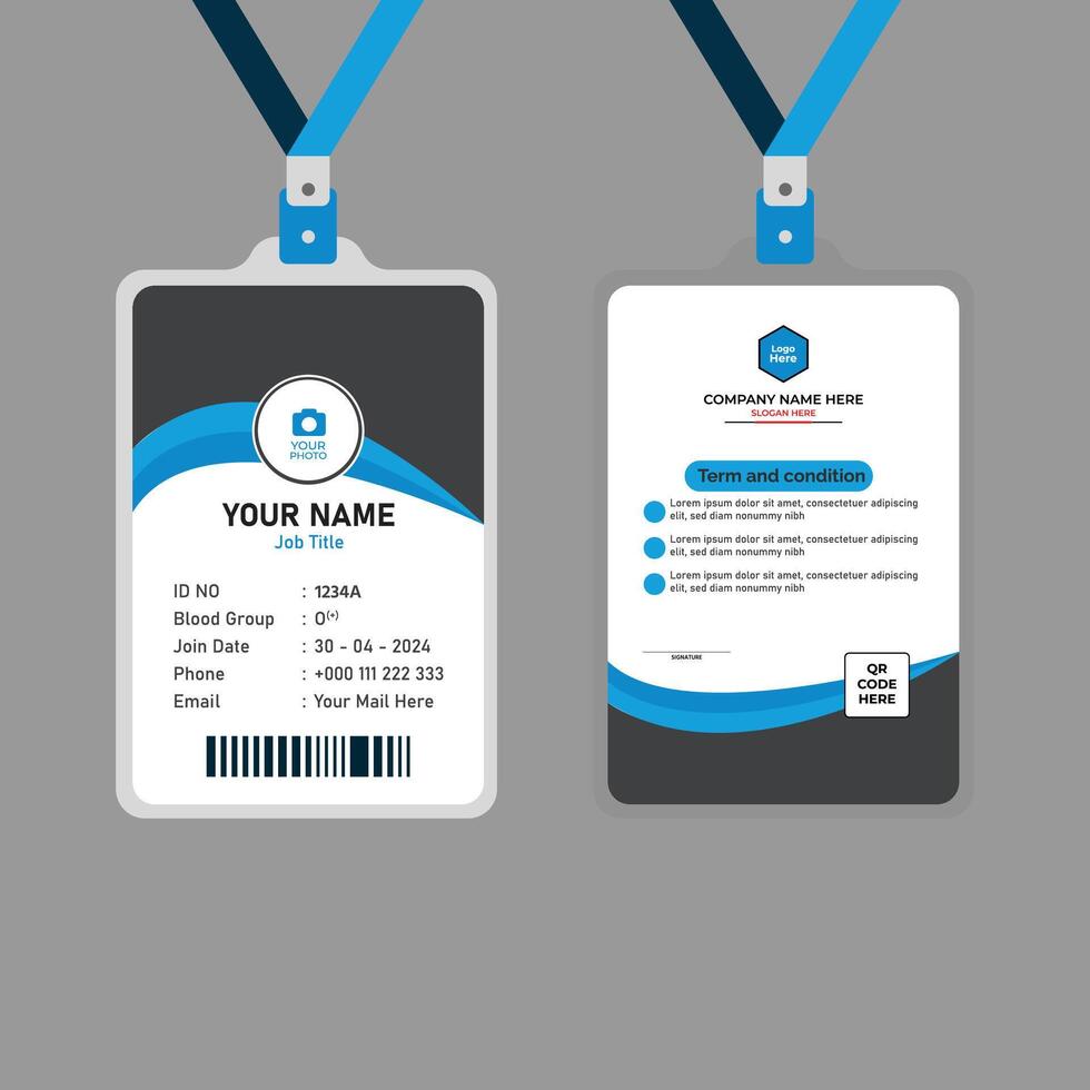 Blue and black modern business id card design template. vector