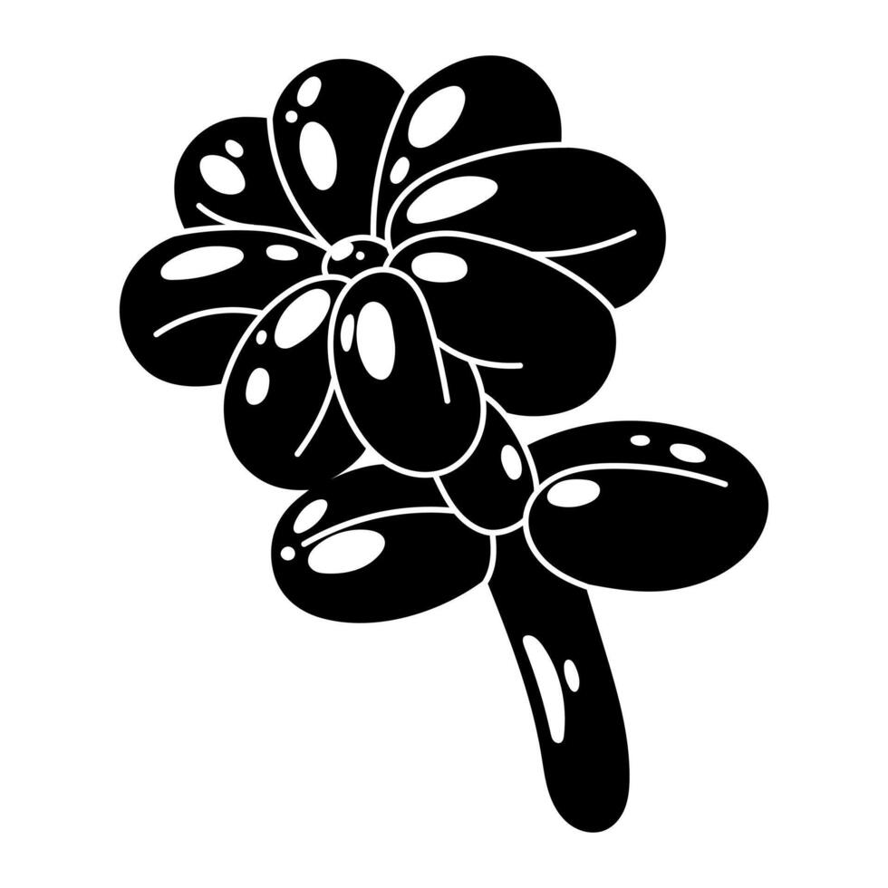Black flower bubble sticker in trendy retro y2k style. Cartoon graffiti illustration, print isolated on white background. Cute party decoration. vector