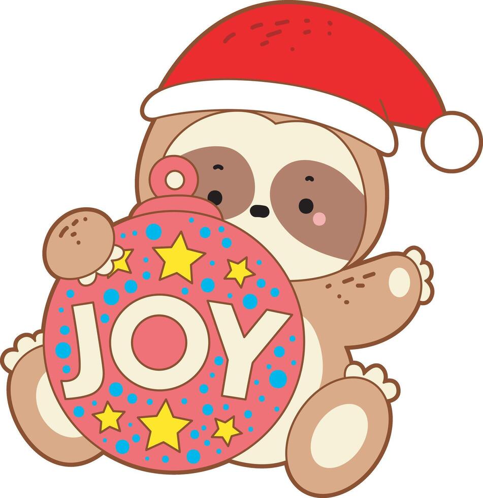 A baby sloth bring a decoration of joy. Cute sloth christmas version. Funny baby sloth animal series christmas illustration. vector