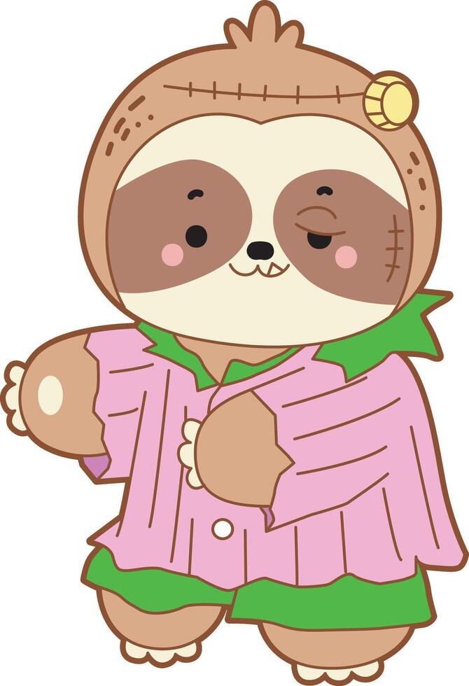 A baby sloth walking like a frankenstein. Cute sloth halloween version. Funny baby sloth animal series halloween illustration. vector