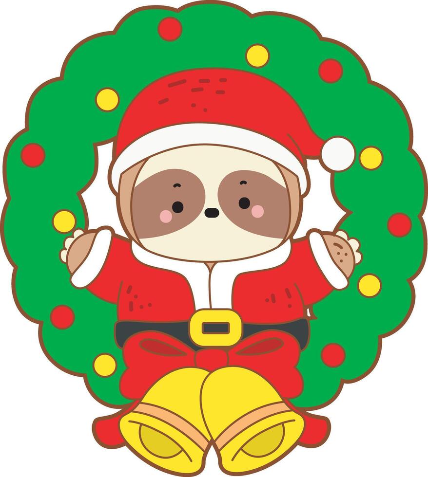 A decoration of christmas with baby sloth. Cute sloth christmas version. Funny baby sloth animal series christmas illustration. vector