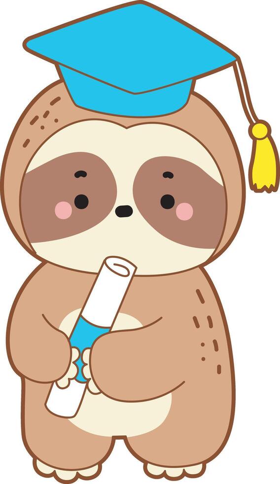 A sloth wearing a graduation costume. Cute sloth icon. Funny baby sloth animal series stock illustration. Slow life of fluffy sloth designs. vector