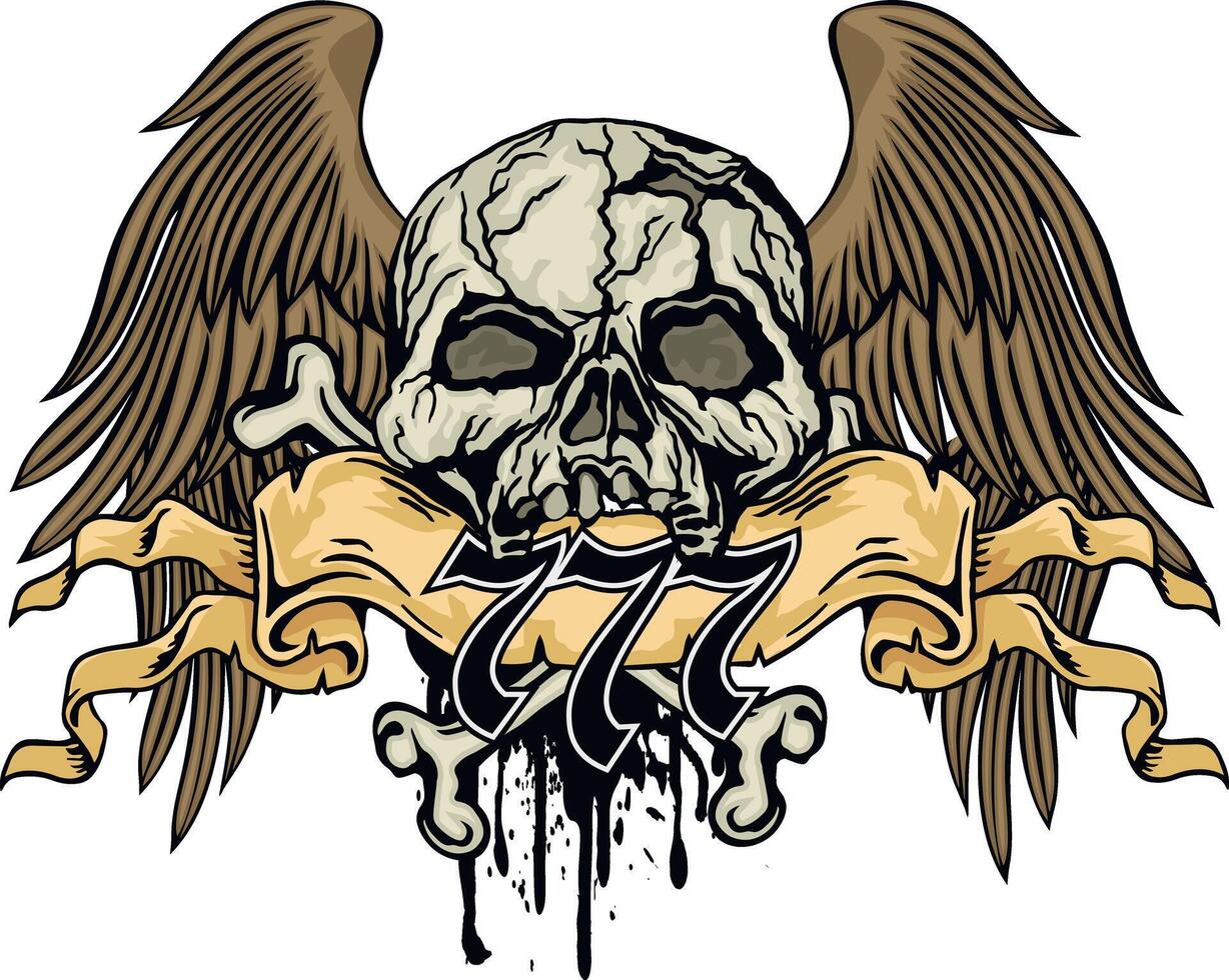 worn skull with wings vector