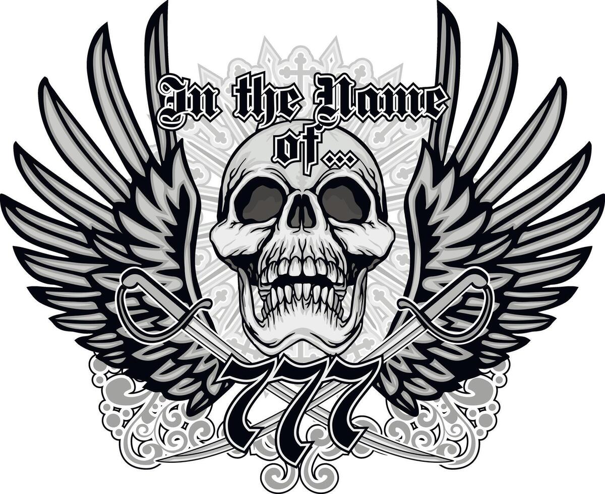 skull with wings and two sabers vector