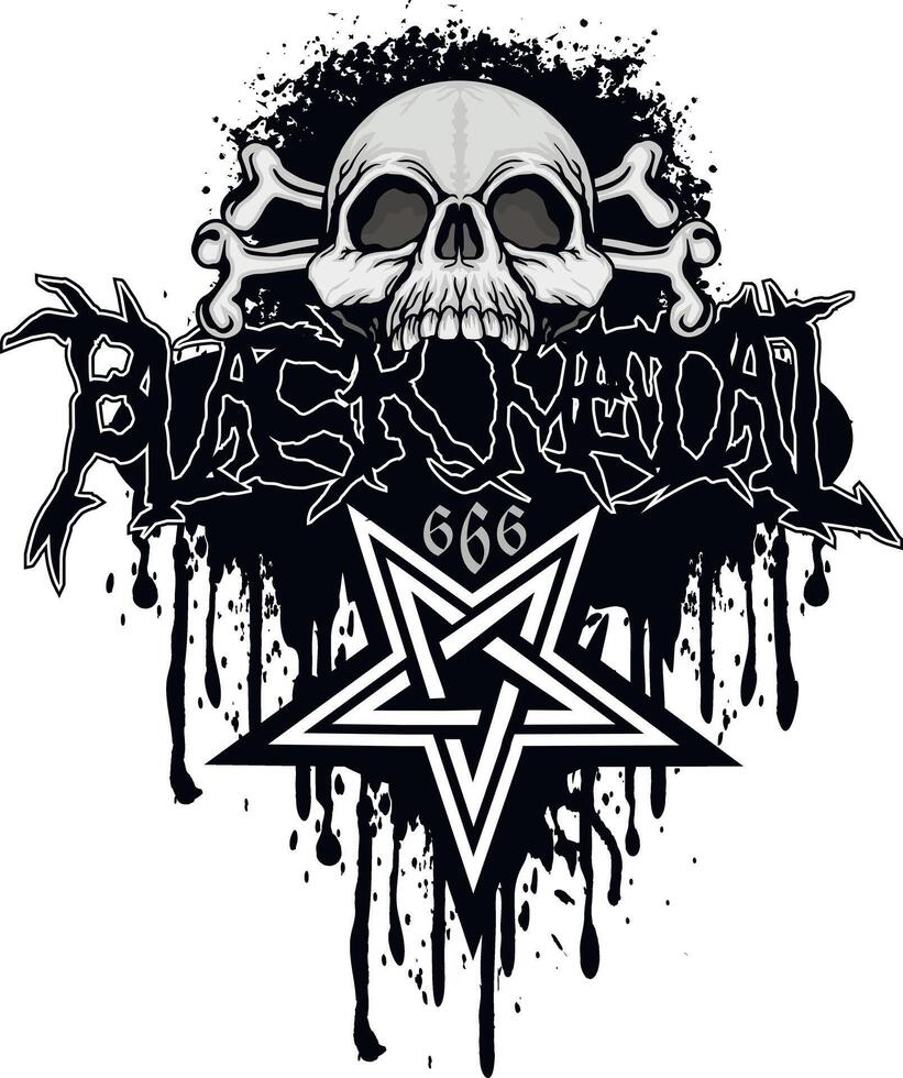 grunge skull and pentagram vector