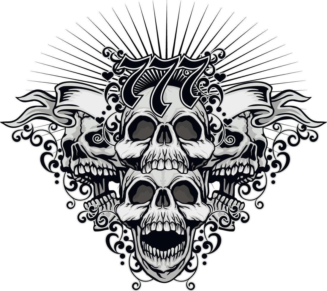 four skulls and vintage vector