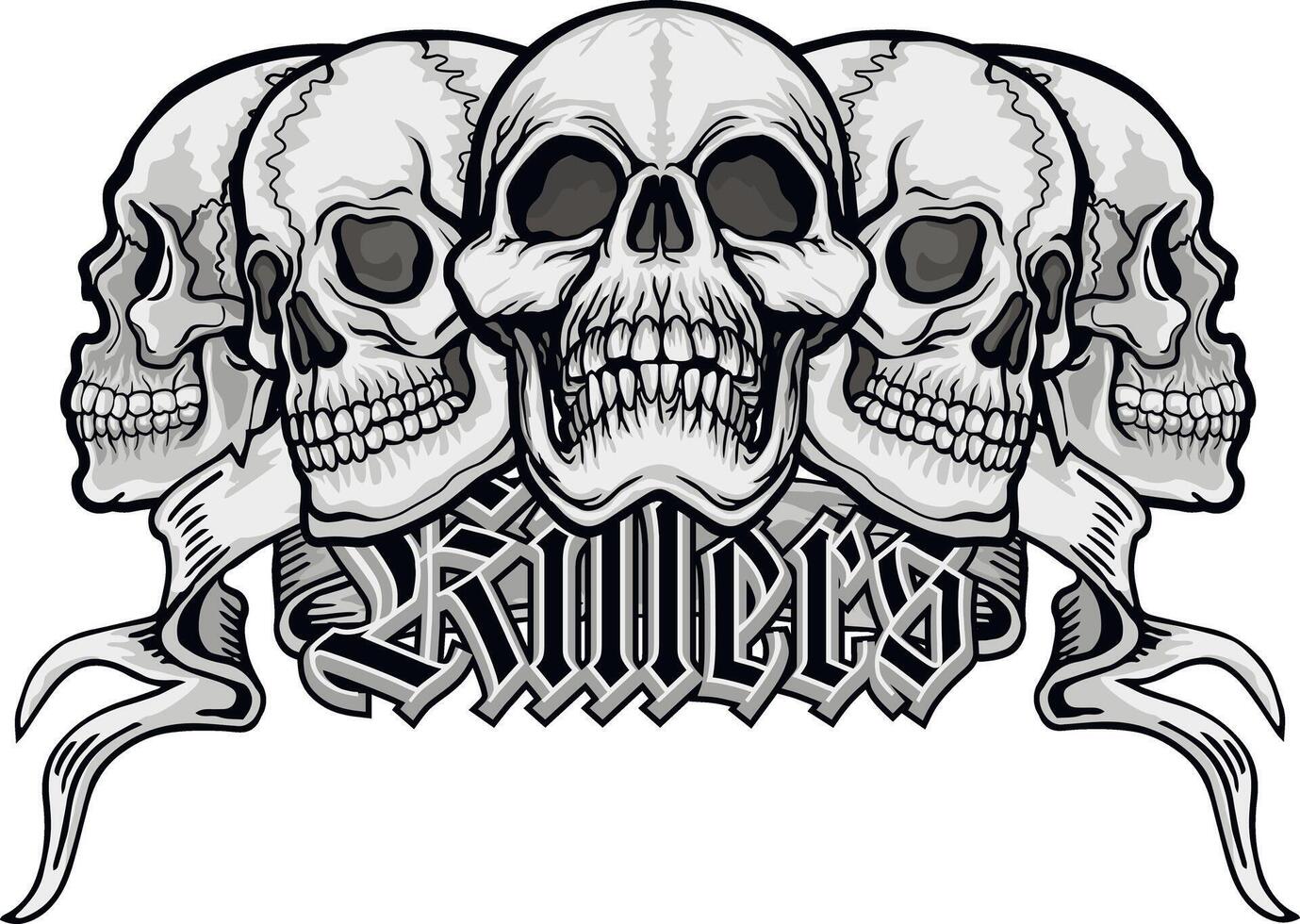 five skulls and vintage banner vector