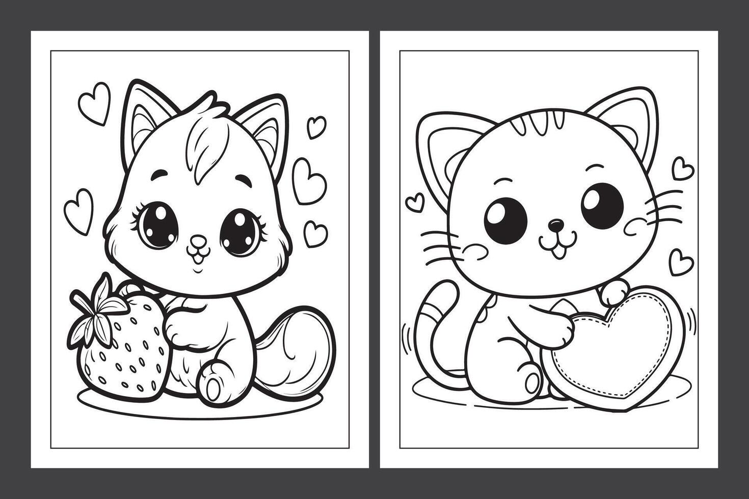 2 Cute Cat Coloring page for children, coloring page vector