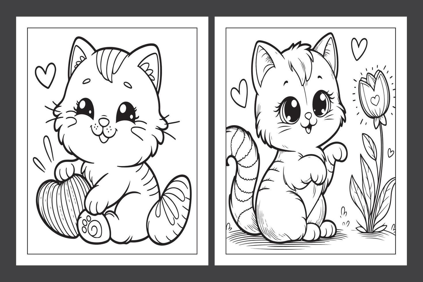 Valentine's Day Cute Cat Coloring pages, coloring page for kdp vector
