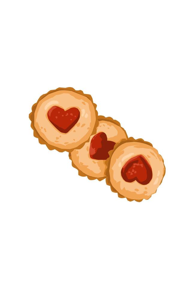 Delicious buttermilk biscuits with heart strawberry jam vector
