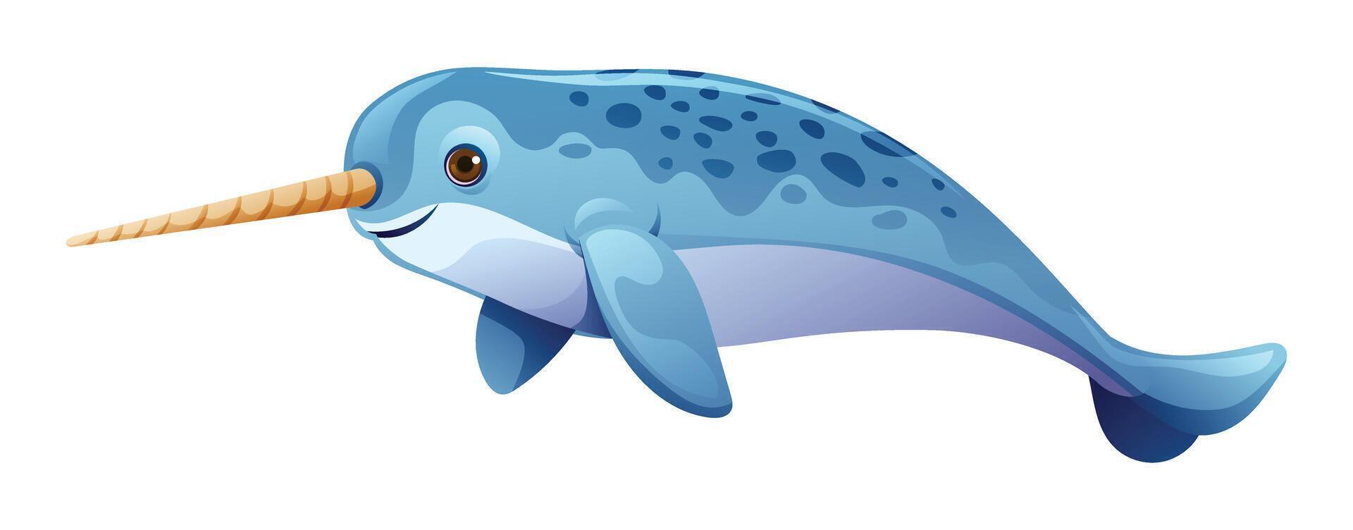 Cartoon narwhal swimming illustration isolated on white background vector