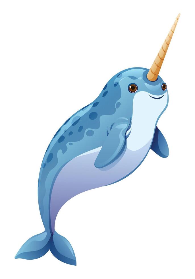 Cartoon narwhal illustration isolated on white background vector
