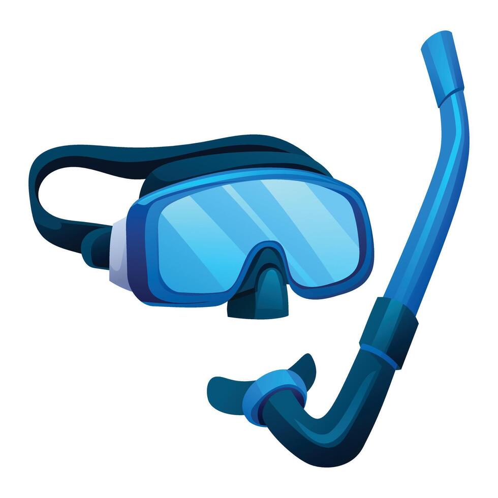 Snorkeling diving mask with snorkel for underwater swimming. Cartoon illustration vector