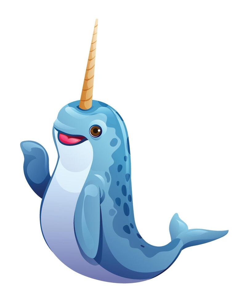 Cartoon narwhal waving. Illustration isolated on white background vector