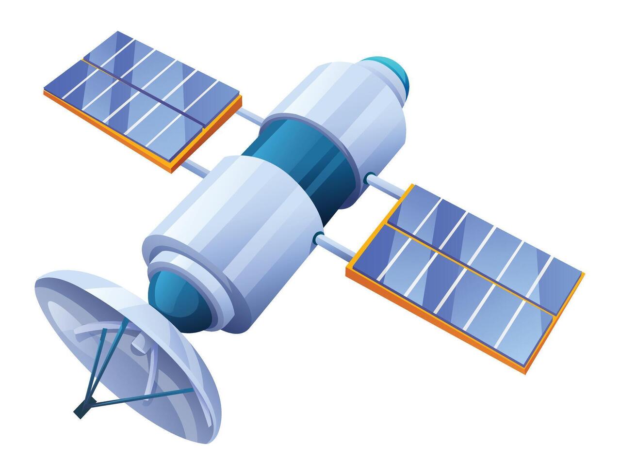 High tech satellite with solar panels for communication and space research. Cartoon illustration vector