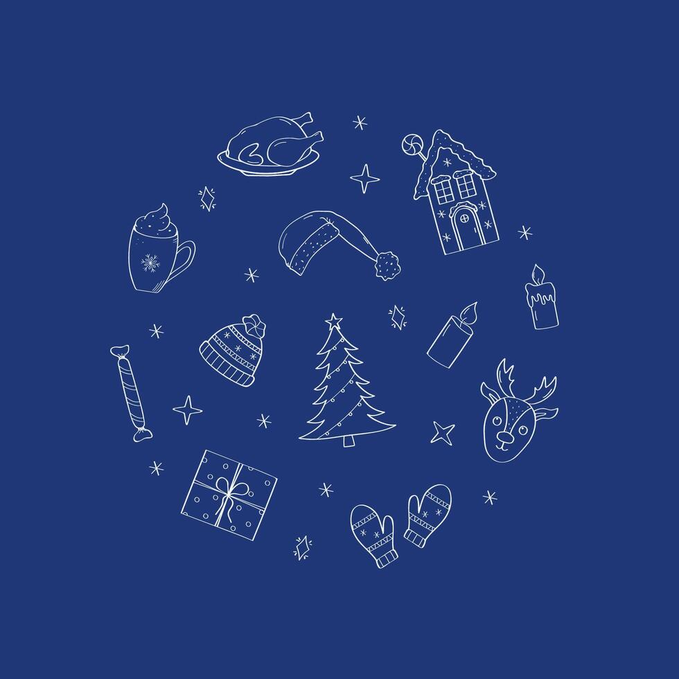Christmas clipart set. illustration of doodle icons. Hand drawn design elements for New year and Christmas. vector