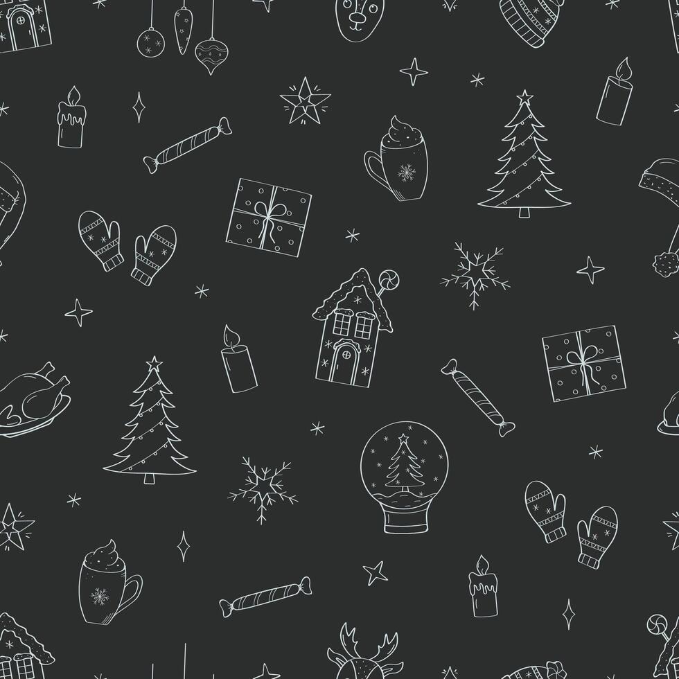 Christmas doodle icons background. Seamless pattern elements for design. Concept of Christmas, New Year and holiday. vector