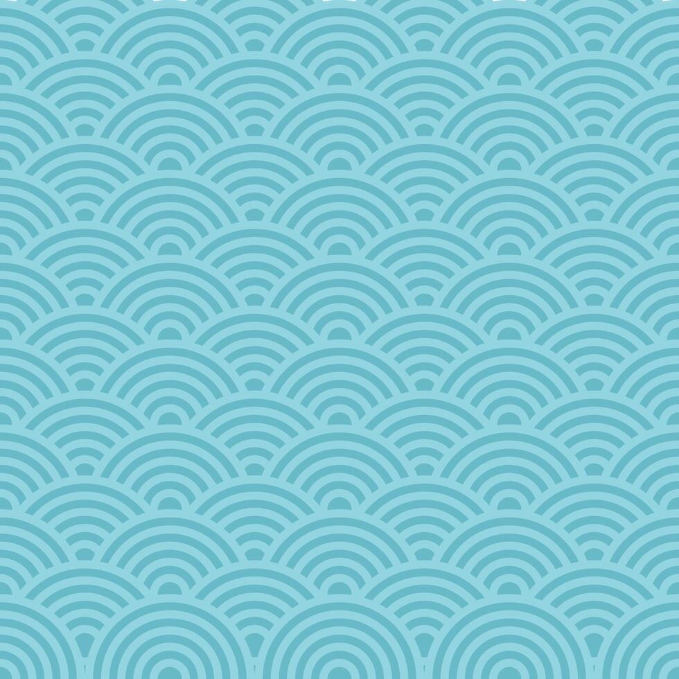Turquoise Geometric Teal Seigaiha Blue Scalloped Wave Seamless Pattern Background vector