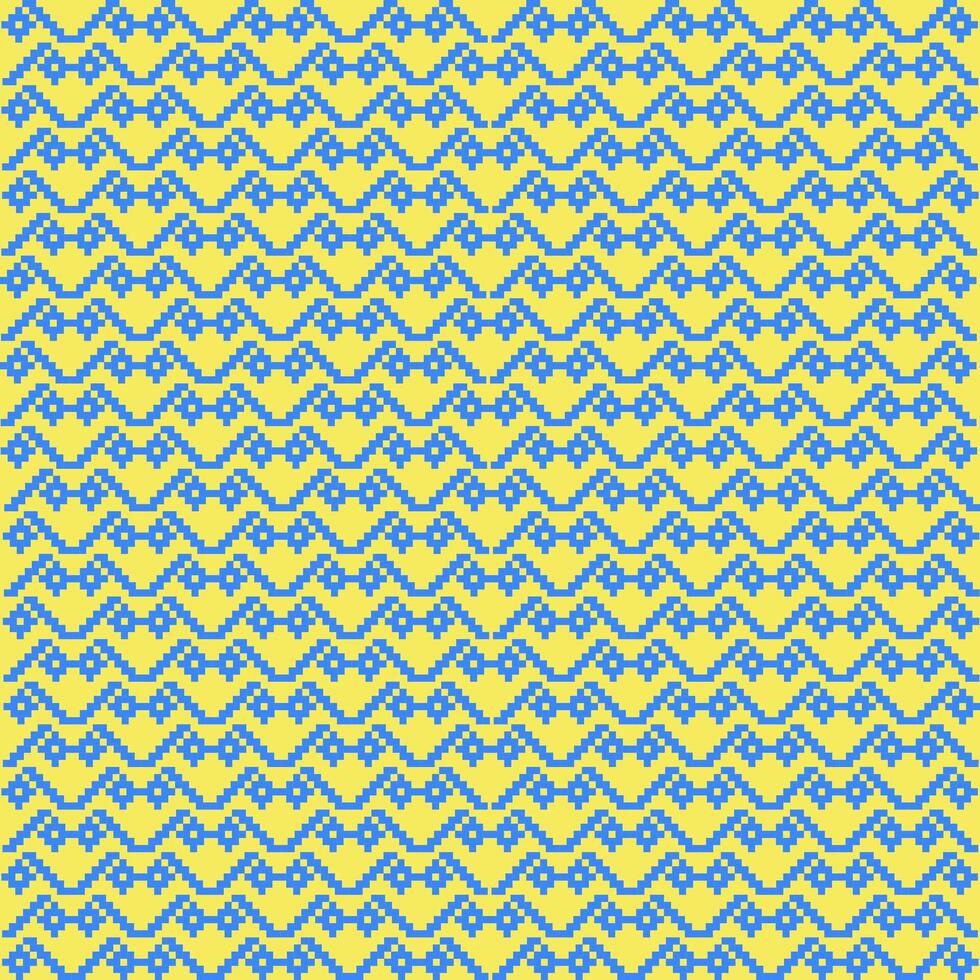 Yellow and Blue Pixelated Zigzag Sunshine and Sky Seamless Pattern Background vector