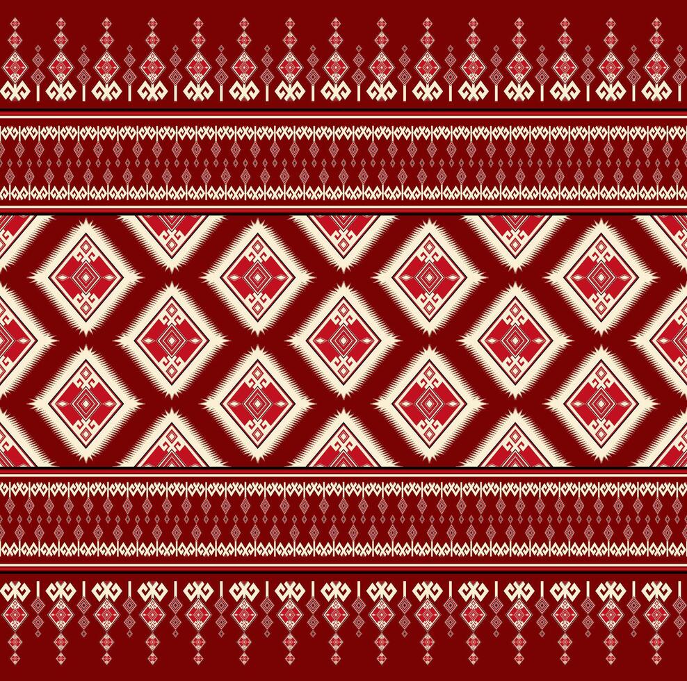 Seamless Geometric Ethnic Pattern with Diamond Shapes and red Color Blocks vector