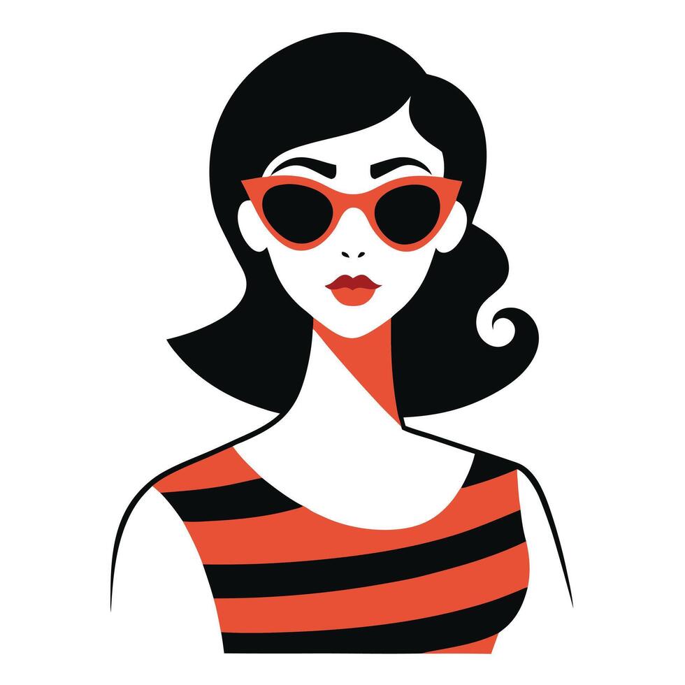 a woman wearing sunglasses and a striped top vector