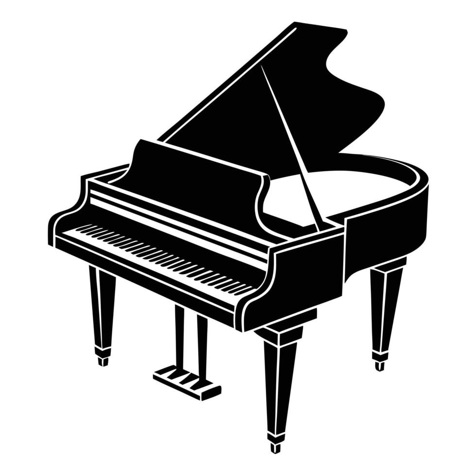 black and white illustration of a grand piano vector