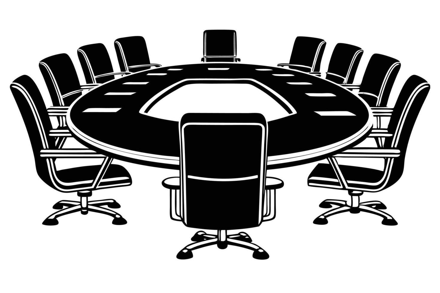 a black and white illustration of a conference table vector