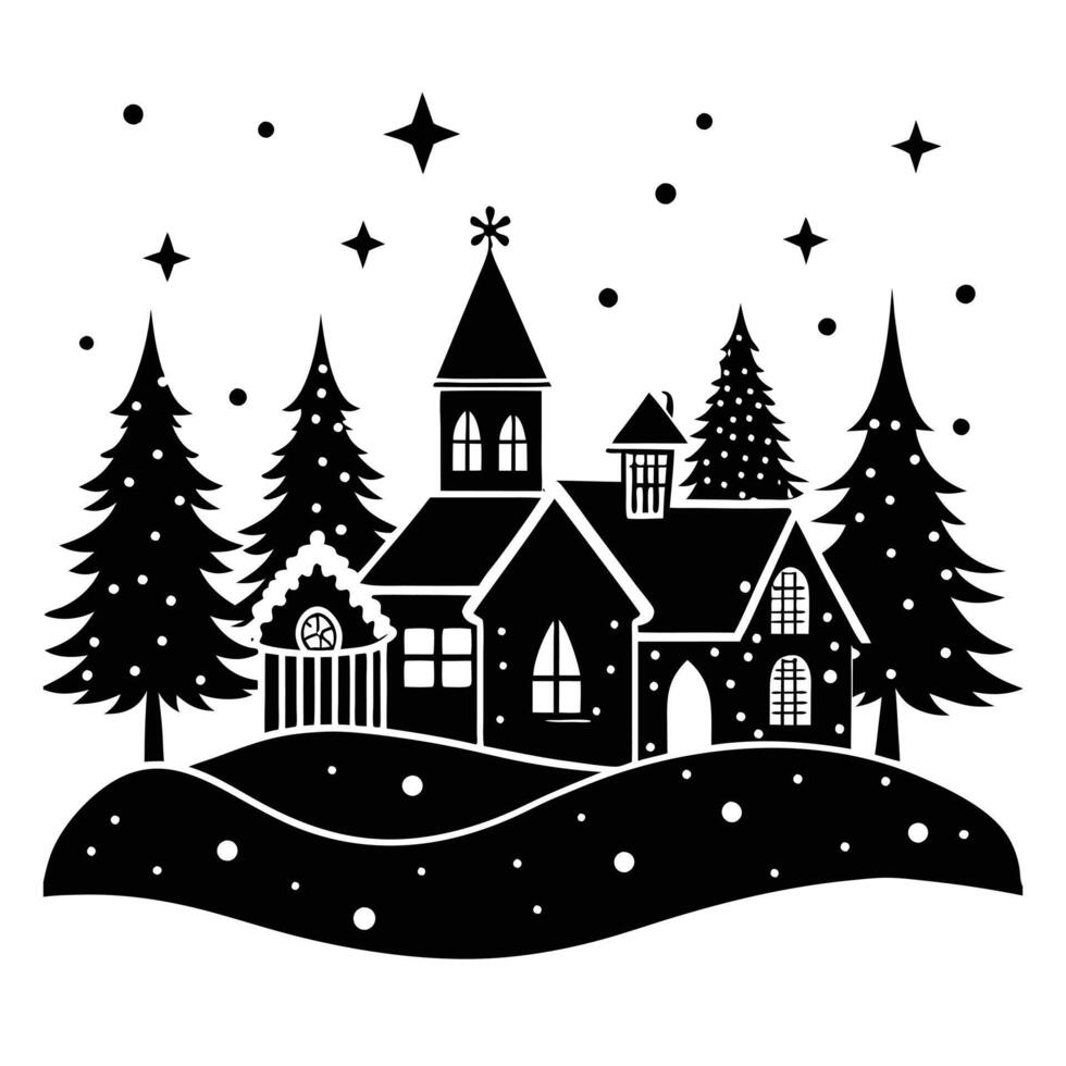 Christmas village with trees and snow vector