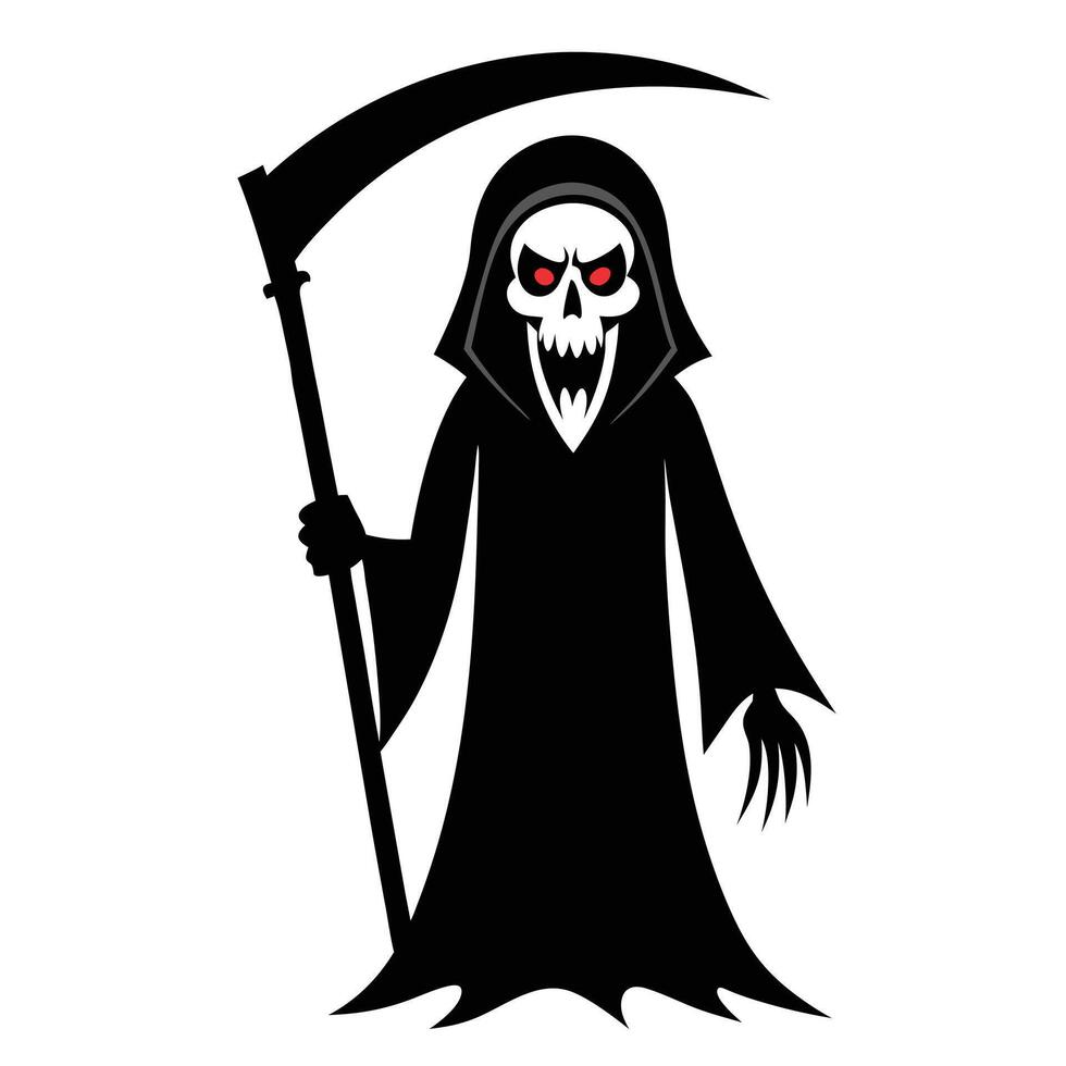 a grim reaper with a scythe and a black hood vector
