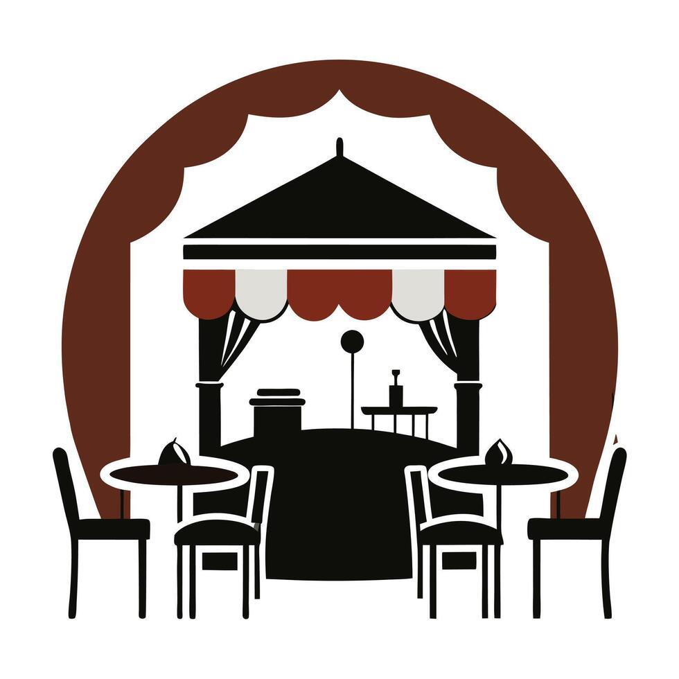 a restaurant with tables and chairs under a tent vector