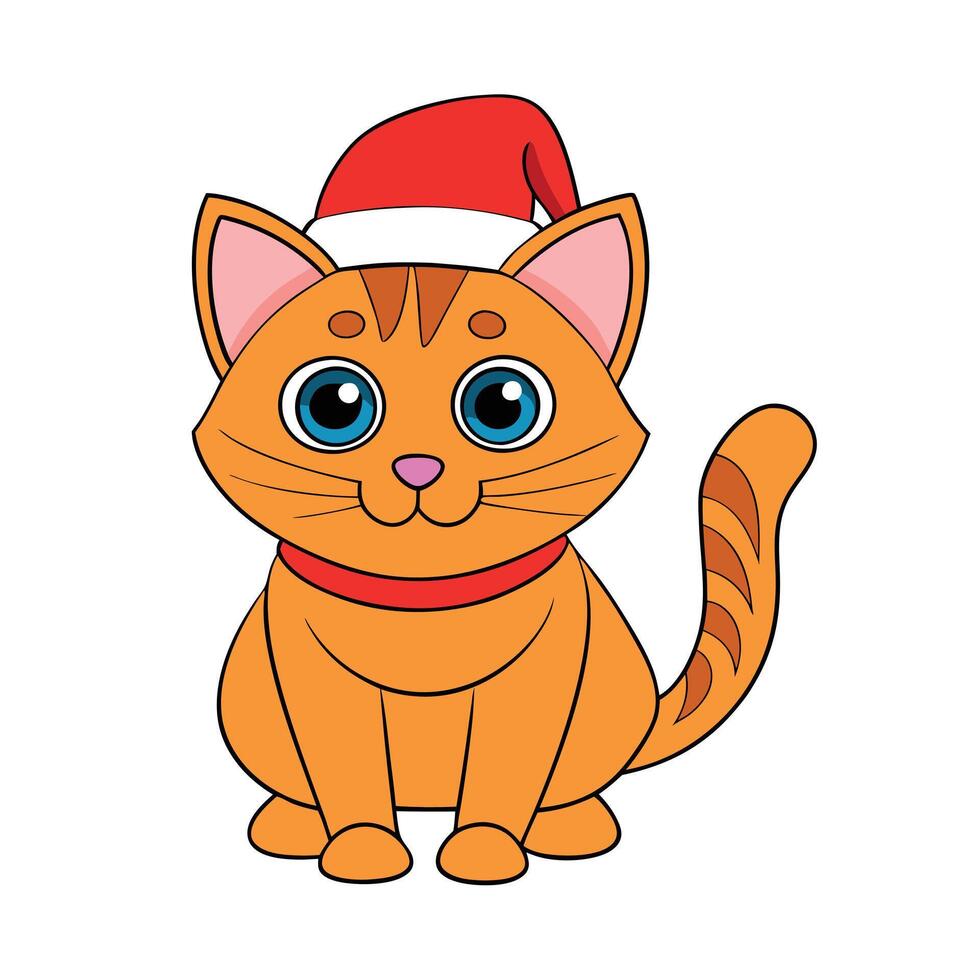 a cartoon cat wearing a Santa hat vector