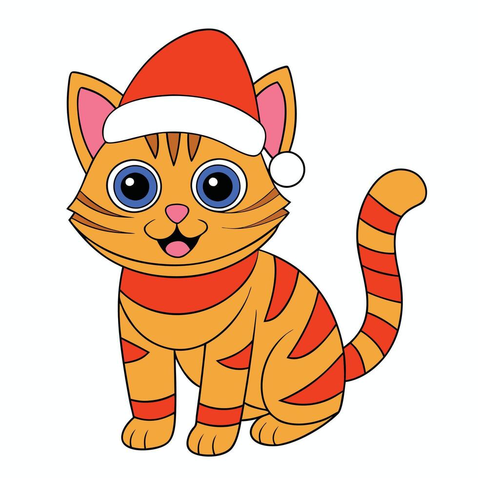 a cartoon cat wearing a Santa hat vector