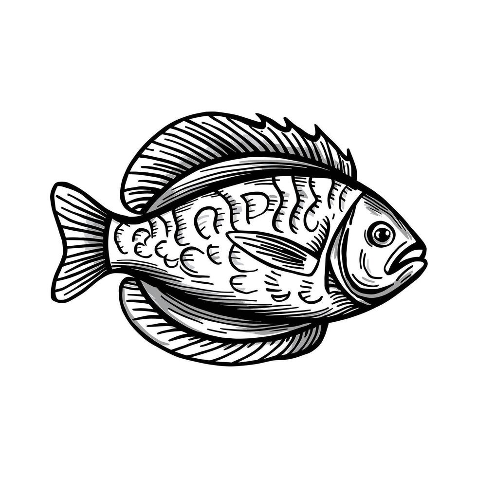 A fish in a woodcut style illustration vector