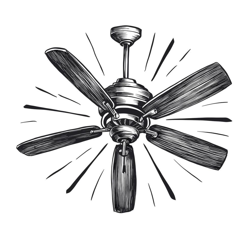 A drawing of a ceiling fan with blades vector