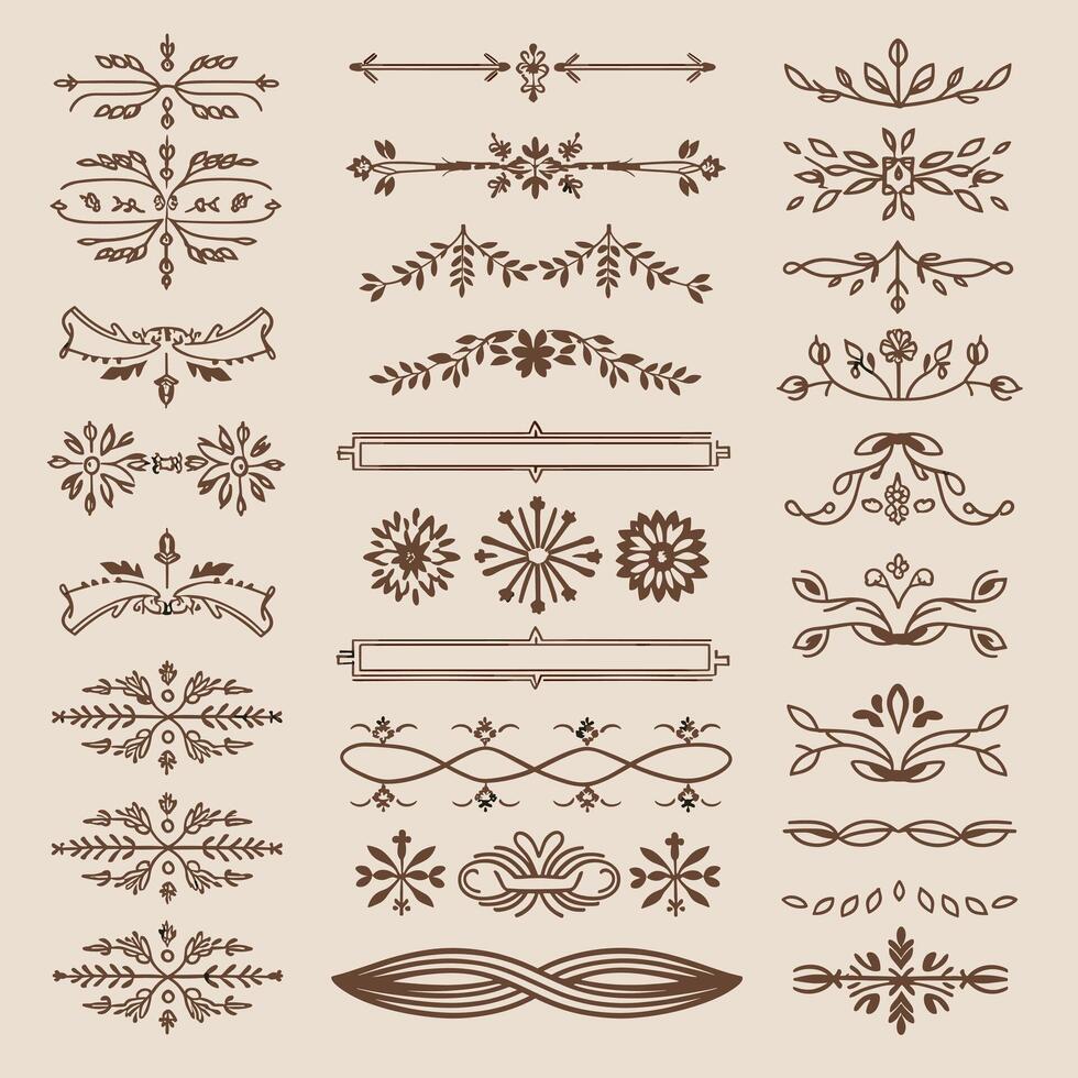 Set of vintage decorative elements illustration vector