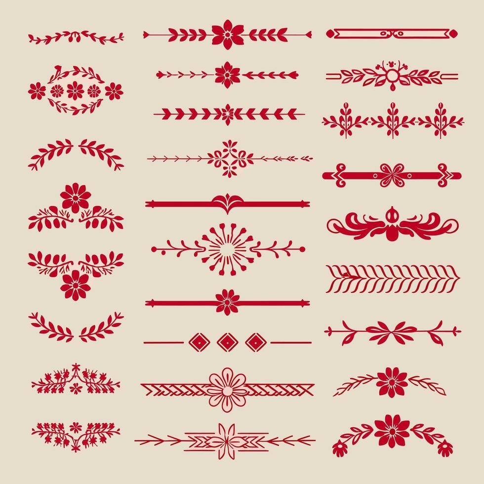 Set of vintage floral design elements illustration vector