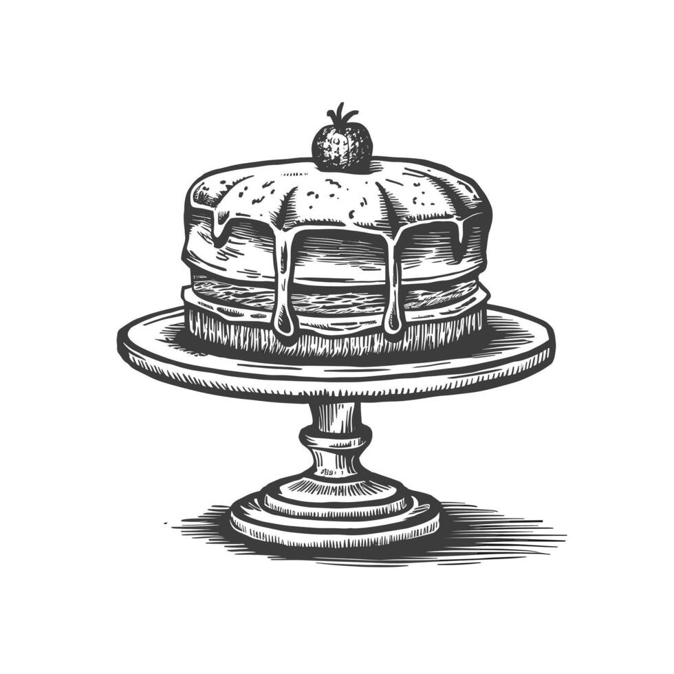 A drawing of a cake on a plate vector